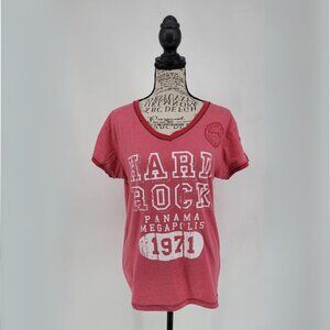 Hard Rock Cafe Tee Pink L 1971 Patch Distressed Vintage Style Y2K Graphic Top